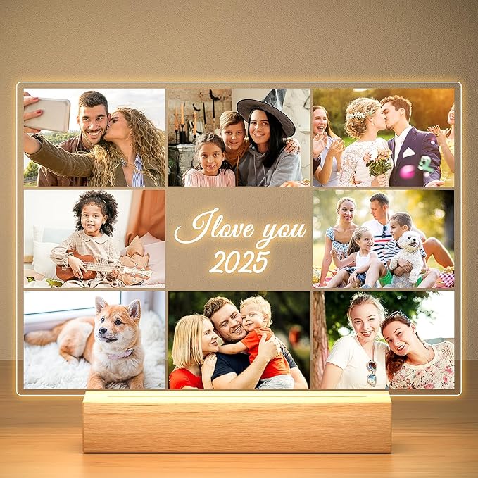 Custom Picture Frames with Photo, Personalized Photo Frame with Night Light, Customized Picture Frame, Personalized Christmas Birthday Gifts for Women, Men, Baby, Kid, Pet, Friend, Family