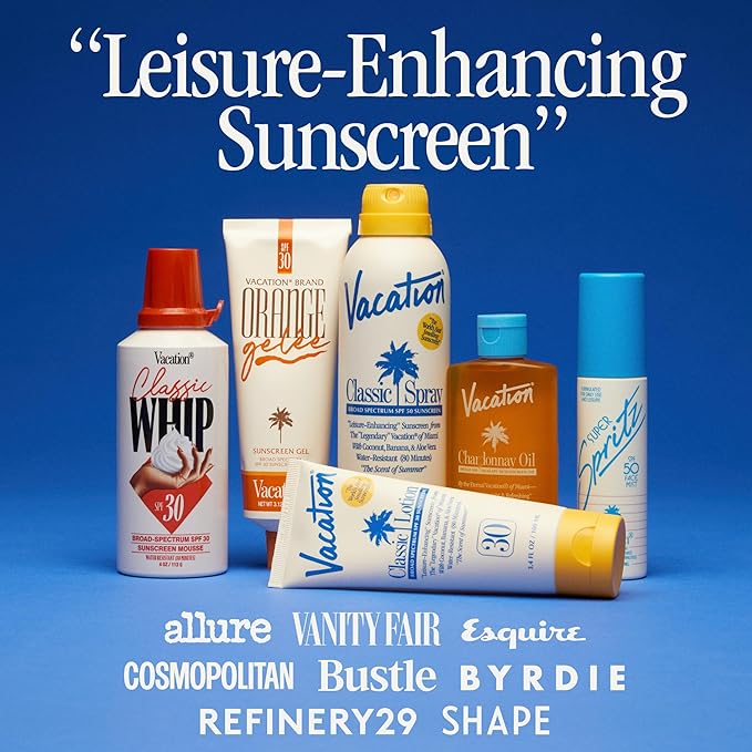 Vacation Classic Sunscreen Spray SPF 50 & Air Freshener Bundle, Water-Resistant, Lightweight, Transparent on All Skin Tones, Dermatologist-Tested, Vegan, 6 Fl. Oz.