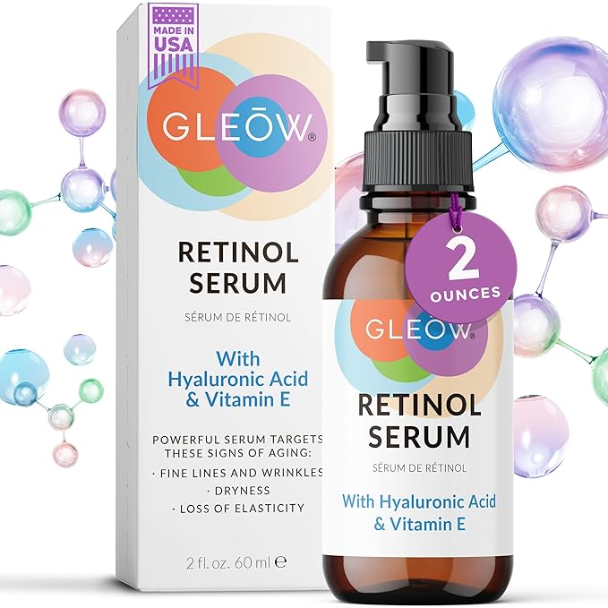 GLEOW Retinol Serum for Face with Hyaluronic Acid, Retinol for Face Is Suitable for All Skin Types, Hydrating Serum Women and Men Plumps Youthful Appearance 2oz