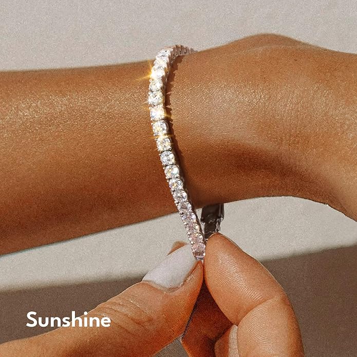 KRKC&CO Lab-Grown Moissanite Tennis Bracelet Women, Luxury Anniversary Wedding Bridal Gift for Wife, 2.2-13.8 ct.tw, D Color VVS1, 925 Sterling Silver 14K Golden Plated, Hypoallergenic, Everyday Jewelry