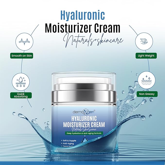 Hyaluronic Acid Moisturizer - Hydrating Moisturizer Face Cream to Reduce Pigmentation & Improve Skin Elasticity - Anti Aging Cream for Day and Night Use - Suitable for All Skin Types - 50 ml