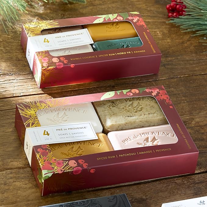 Pre de Provence Heritage Holiday Soap Gift Set/4 - Full Size French Soap Bars - Quad-Milled, Assorted Scents, 4 x 150g