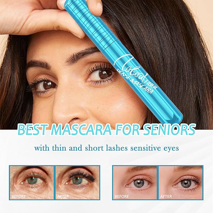 Mascara for Older Women 60 Plus, Waterproof Lengthening Mascara for Seniors with Thinning Lashes, Prime Máscara Black Volume and Length, Long Stay, Tube Hypoallergenic Máscara for Sensitive Eyes-2pc
