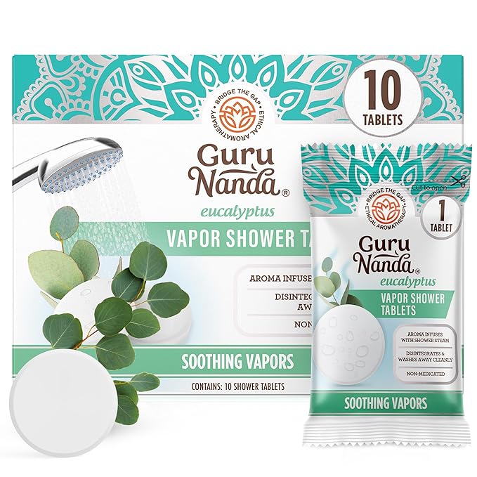 GuruNanda Eucalyptus Vapor Shower Tablets, Clean-Dissolving Aromatherapy Shower Steamers with Eucalyptus & Menthol, Promotes Relaxation, Ideal for Gifting, 10 Count