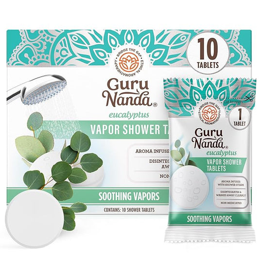 GuruNanda Eucalyptus Vapor Shower Tablets, Clean-Dissolving Aromatherapy Shower Steamers with Eucalyptus & Menthol, Promotes Relaxation, Ideal for Gifting, 10 Count