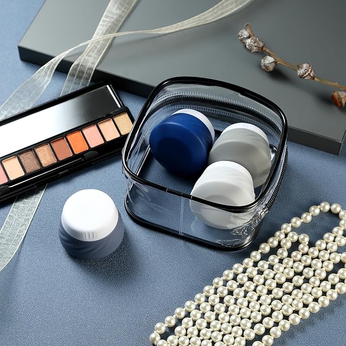 Gemice Travel Containers for Toiletries, Silicone Cream Jars TSA Approved Travel Size Containers with Clear Bag, Leak-proof Travel Accessories with Lid for Cosmetic Face Body Hand Cream (4 Pack)