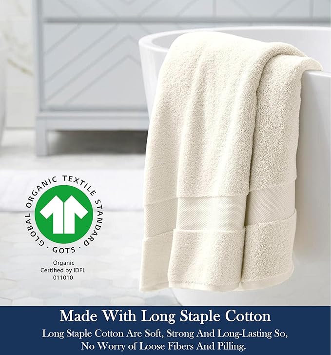 Delara Organic Cotton Luxuriously Plush Bath Towel | GOTS & OEKO-TEX Certified | Premium Hotel Quality Towels | Feather Touch Technology | 650 GSM Long Staple|Soft, Quick Dry & Ultra-Absorbent 30"x58"