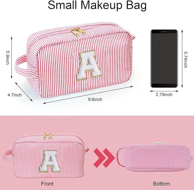 YOOLIFE Birthday Gifts for 4 5 6 7 8 9 10 11 12 13 14 Year Old Girl, Teen Girl Gifts Trendy Stuff, Initial Makeup Bag, Travel Toiletry Pouch, Pink M