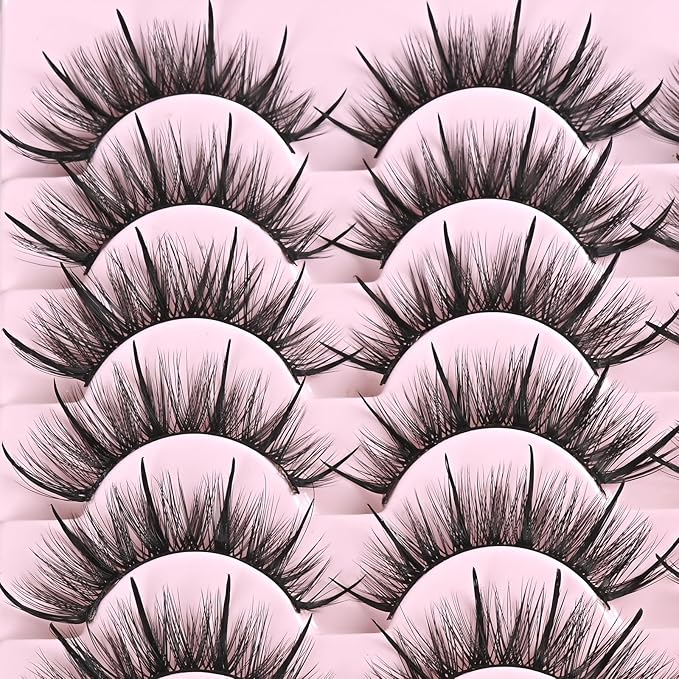 FARRED Wispy Lashes Hybrid Mink Eyelashes 14 Pairs Short Cat Eye Natural Fluffy False Eyelashes Faux Mink Strip Eye Lashes Pack for Daily Makeup (F17 | 8-16 mm)