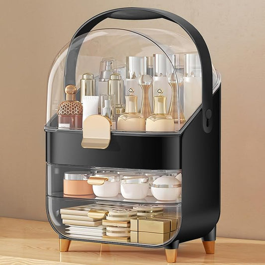 Makeup Organizer, Skincare Holder Bathroom Counter Organizer, Storage Box Cosmetic Display Cases, Teen Girl Gifts Trendy Stuff Make up Organizers for Vanity, Dresser, Countertop (black)