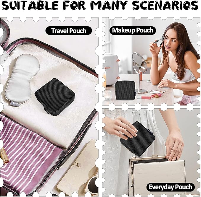 MAGEFY Small Makeup Bag for Purse Mini Cosmetics Bag Corduroy Cute Cosmetic Pouch for Women with Slip-in Pockets