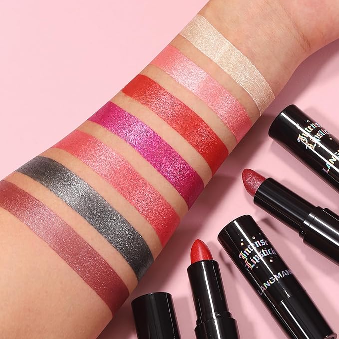 Jolilab Sparkling 7 Pcs Set Lipstick Lip Gloss Long Lasting Waterproof Moisturizer Lip Balm Glitter Shimmer Metallic Lipstick, Diamond Shiny Bold Glow Goth Lipstick for Women Girls, Non-sticky