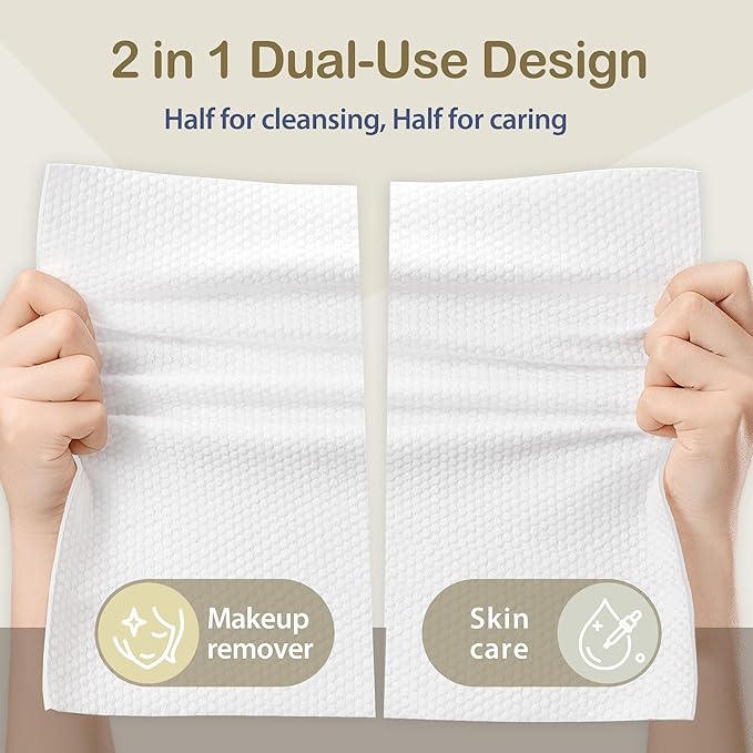 Ourmed Life Face Towels, 12"×12" Tear-Off Disposable Biodegradable Facial Towels for Sensitive Skin, Lint- free Face Wipes for Washing Face, Skincare and Makeup Removal, Dry Wipes, (120 Ct, 2 Pack)