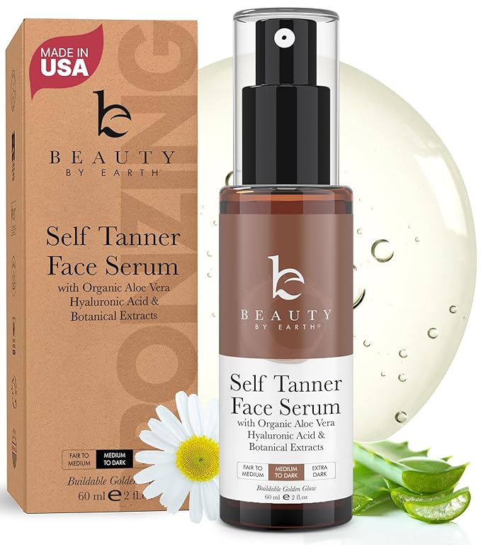 Face Tanner Serum - USA Made with Natural & Organic Ingredients, Sunless Self Tanner for Face with Anti-Aging Hyaluronic Acid, Non Toxic Bronzing Serum for Streak-Free Fake Tan & Natural Glow