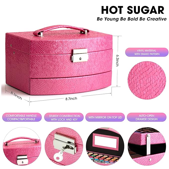 Hot Sugar Makeup Kit for Girls 10-12 | All-in-One Beginner Cosmetic Set with Real Tools & Cosmetics | Birthday Christmas Gift for Tweens, Teens & Kids (Rosy)