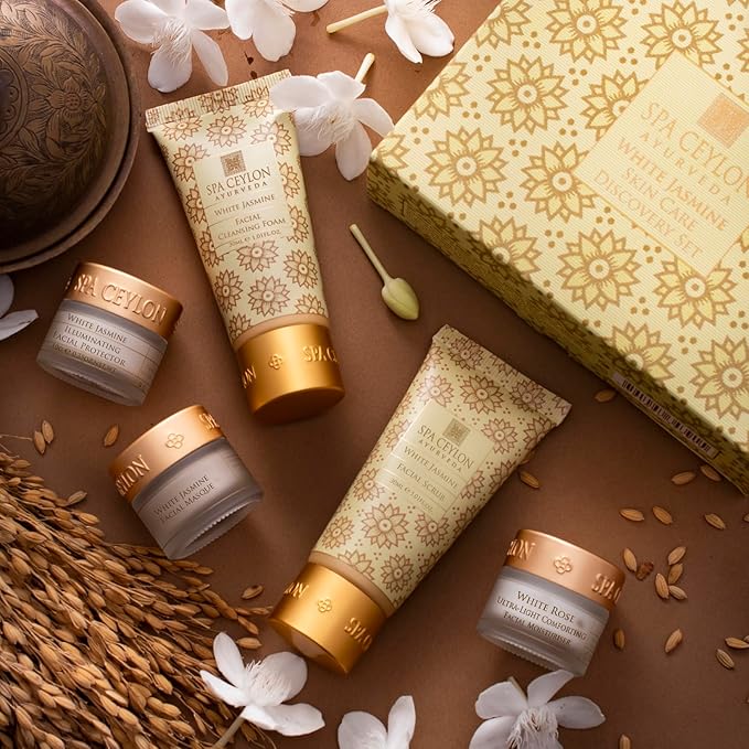 SPA CEYLON WHITE JASMINE SKIN CARE DISCOVERY SET | Travel Size Face Care Set | Organic | For Normal to Dry Skin