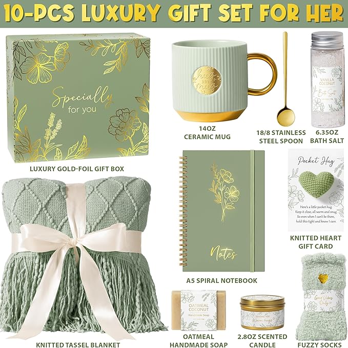 Self Care Gifts for Women Get Well Soon Gift Baskets, Unique Christmas Birthday Gifts for Women Spa Care Package, Sympathy Inspirational Thinking of You Gift Set for Mom Sister Friend Wife Girlfriend