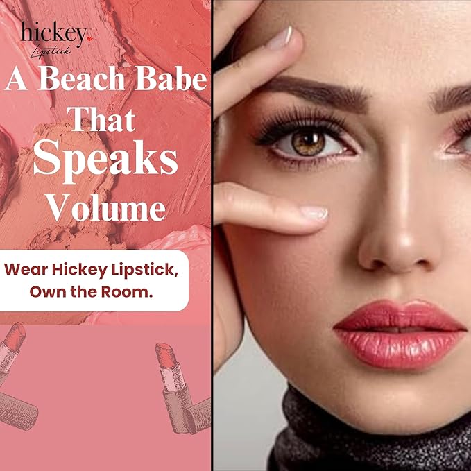 Hickey Lipstick for Women, Organic Beach Babe Coral Refillable Lipstick - Hydrating & Moisturizing Long Lasting Lipstick - Vegan & Gluten-Free with Velvet Finish - Highly Pigmented, Smooth & Creamy