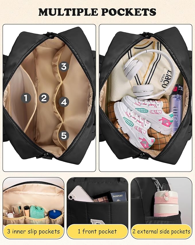 Travel Essentials-Women Duffle Bag with Initial, Personal Item Travel Bags，Gifts for Teen Girls-Gym Bag with Wet Pocket，Lightweight Travel Bags Personalized Tote with Makeup Pouch
