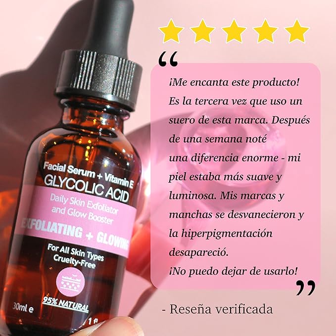 MADE IN USA 95% NATURAL GLYCOLIC ACID Facial Serum for Exfoliating Smoothing Glowing Face Skin with Allantoin Soybean 30ml 1 fl oz - PURIFECT by Symphony Beauty - Non Irritating Formula