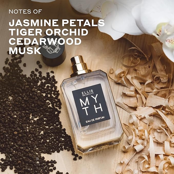 Ellis Brooklyn MYTH Eau de Parfum, Travel Spray, Jasmine Musk Perfume for Women, Clean, Vegan, Paraben-Free, Long Lasting, Notes of Bergamot, Tiger Orchid & White Cedarwood,10ml / 0.33 Fl Oz