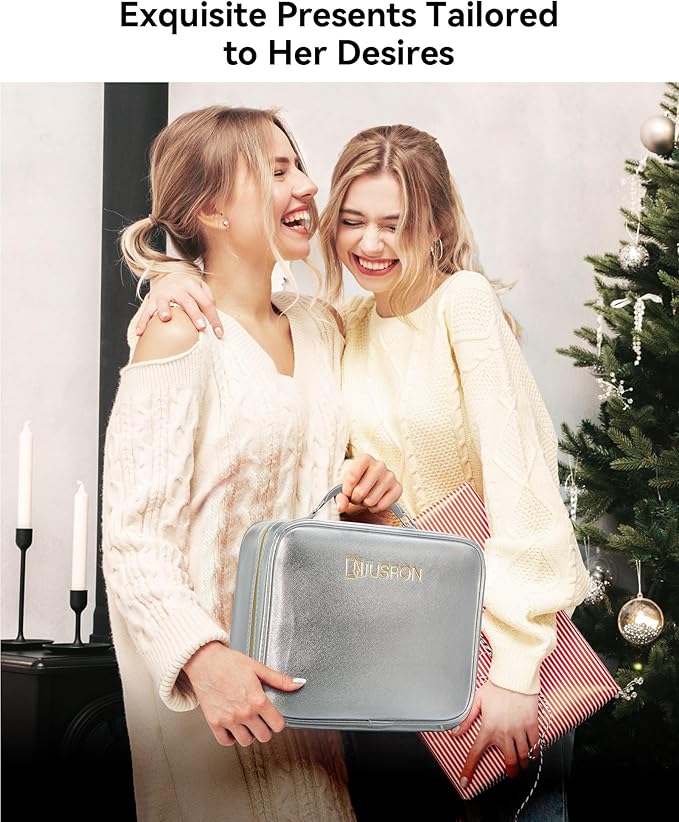 JUSRON Travel Makeup Bag (Sliver, Large)