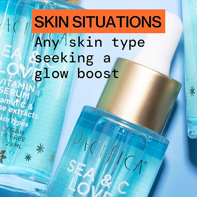 Pacifica Beauty Sea and C Love Vitamin C Serum, Skincare, Hyaluronic Acid, Green Tea, Marine Extracts, Blue Light Protection, Brightening, Lightweight, Face Care, Skin Care Serum, 1 fl oz (1 Count)