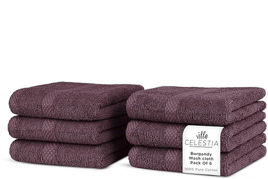 100% Cotton Wash Cloth for face & Body Set of 6, (12 x 12 inches) Sustainable, Soft, Highly Absorbent, Combed Cotton Wash Cloths Pack of 6 for Hotels, Spa, Bathroom, Dorm, Burgandy