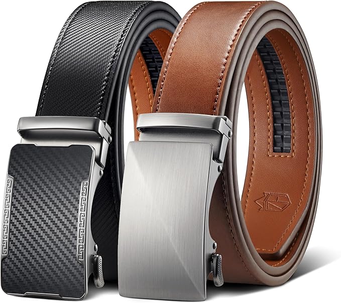 Zitahli Ratchet Belt for Men - 2 Packs Leather Mens belt For Gift Men Dress and Casual,Trim to Fit