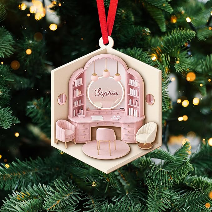 Personalized Makeup Tools Christmas Ornament 2025, Makeup Box Christmas Ornament Gift for Makeup Artist, Christmas Tree Decor for Makeup Shop, Gift for New Makeup Coworkers (Makeup 2)