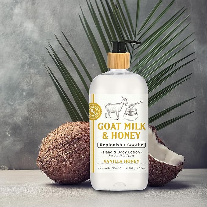 Raes Lil Shop Goats Milk Hand & Body Lotion, Coconut Almond and Vanilla Honey Scents, 32 oz Set of 2 by Home and Body Company