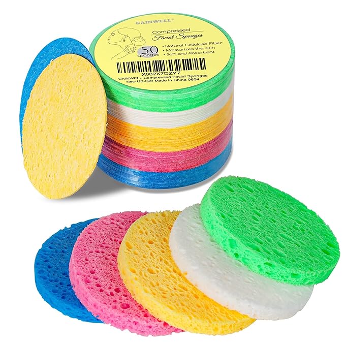50-Colored Natural Compressed Facial Sponges, for Facial Cleansing, Reusable & Eco-Friendly, 50 PCS
