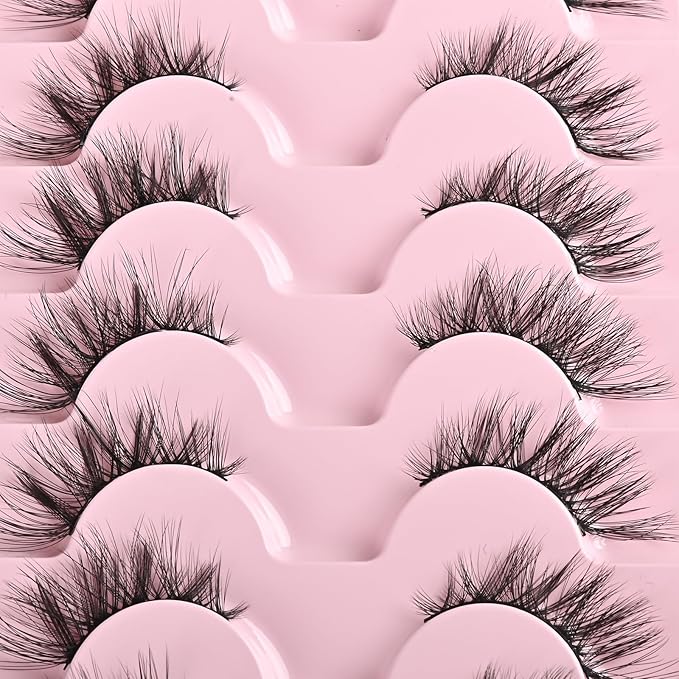 FARRED Half Lashes Cat Eye Lash Wispy Fake Eyelashes Short 7 Pairs Natural Strip Lash Fluffy Mink Fox Eye Lashes Pack Small Full Pestañas (A13 | 5-14MM)