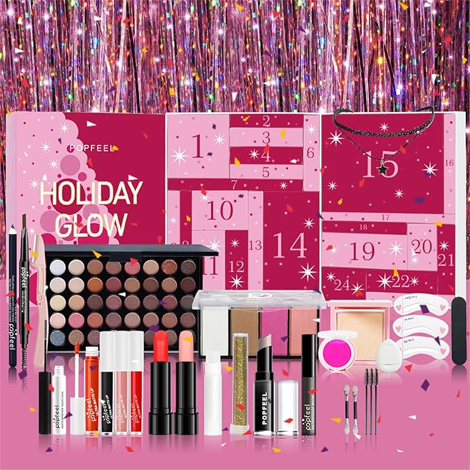 Makeup Advent Calendar 2025, 24 Days Christmas Gifts forTeenage Girls Women All in One Makeup Kit Surprise Gift Christmas Countdown Calendar Gifts with Eyeshadow Palette Lipstick Foundation Eyebrow
