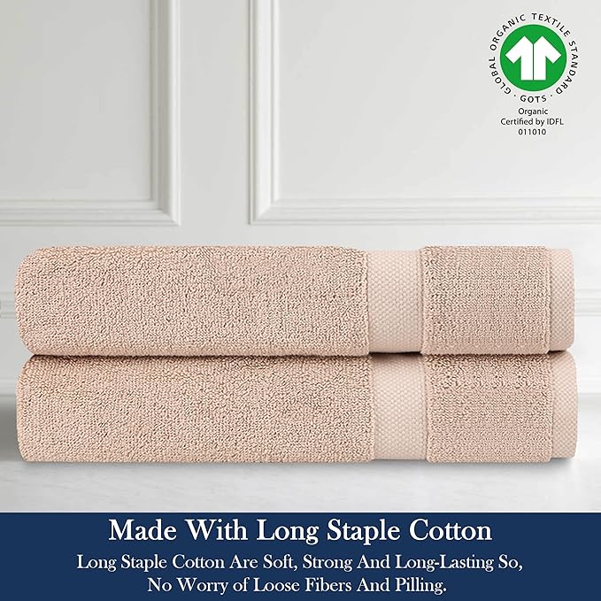 Delara Organic Cotton Luxuriously Plush Hand Towel Pack of 2 | GOTS & OEKO-TEX Certified | Premium Hotel Quality Towels | Feather Touch Technology|650 GSM Long Staple|Soft, Quick Dry & Ultra-Absorbent
