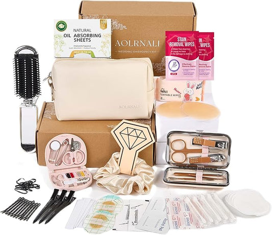 Bridal Emergency Kit for Wedding Day, Wedding Essentials Survival Set for Team Bride, Must-Have 30+ Essentials Travel Kit with Makeup Bag