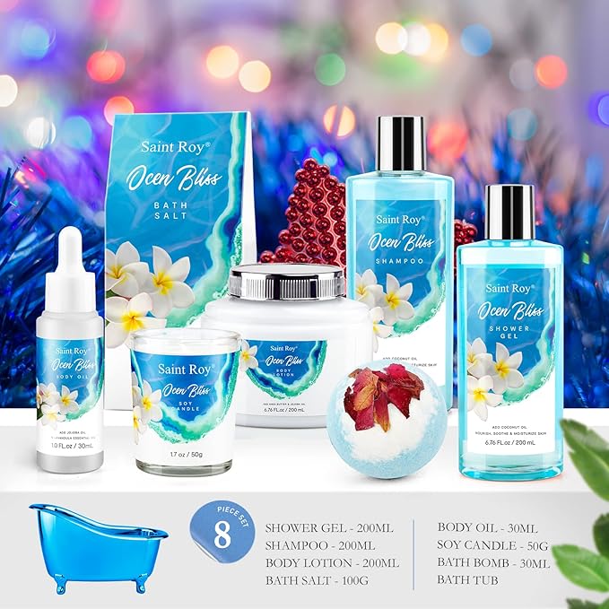 Fathers Day Gifts for Men for Dad Spa kit Gifts for Her or Him Birthday Gifts for Women, Luxury Home Spa Kit, 8pcs Bath Gift Set Ocean & Vanilla, Gift Baskets for Women Unique Mother's Day Gifts