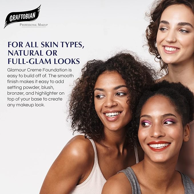 Graftobian HD Glamour Crème Foundation 1/2oz, Weightless Full Coverage Makeup, 65 Inclusive Shades, For All Skin Types, Natural or Full-Glam Looks, For Professionals and Beginners, Ceylon Cinnamon