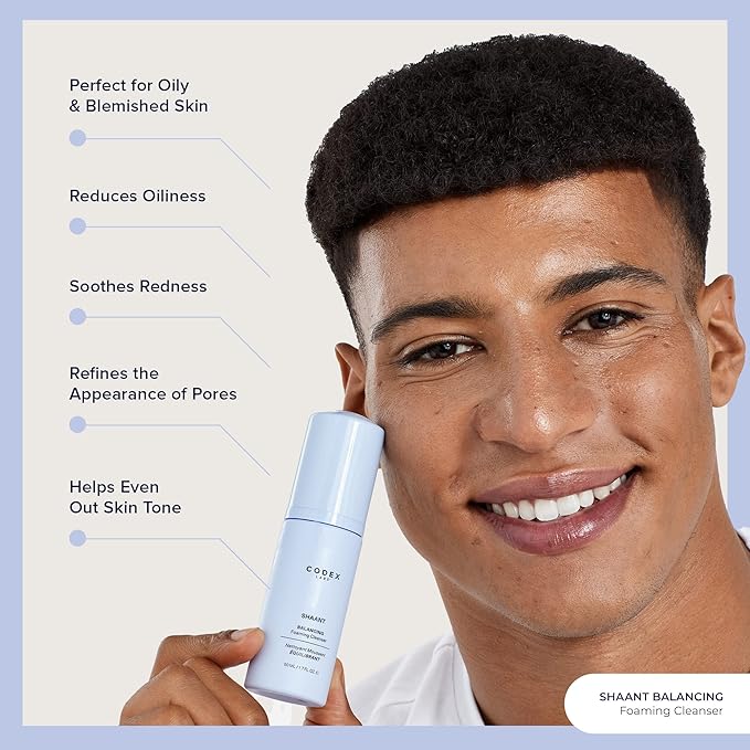Codex Labs Shaant Balancing Foaming Face Cleanser - Oil Control & Pore Minimizer for Acne-Prone, Oily & All Skin Types - Micellar Water, Oil-Free, Vegan & Cruelty-Free (3.4 oz)