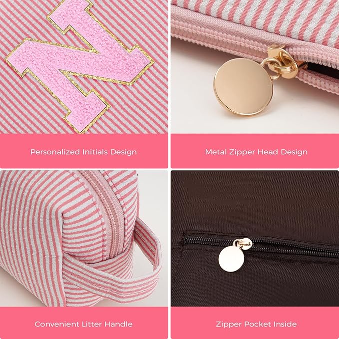 Personalized Makeup Bag for Women Girls - Fashion Cosmetic Bag Trendy Travel Toiletry Bag with Initials Letter - Teen Gifts - Peach,N