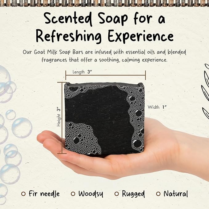 Organic Goat Milk Soap Bar for Face & Body | Handmade with Goat Milk Soap Bar for Sensitive Skin, Essential Oils | Moisturizing Vitamin-Rich Skincare - Pine Tar 3 Pack