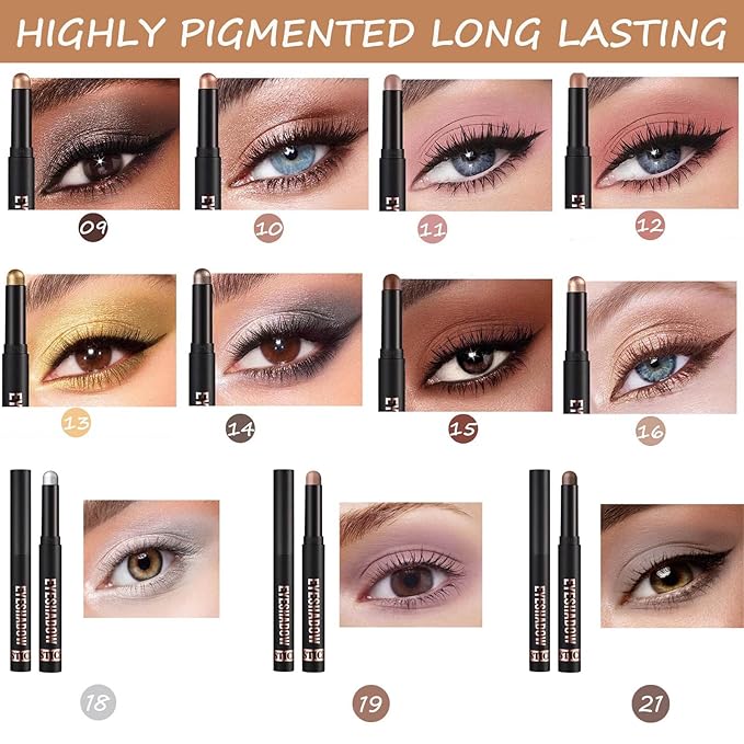 Gold Eyeshadow Stick, Shimmer Cream Single Eyeshadow Pencil, High Pigmented Crease-proof Eye Shadow Brightener stick, Hypoallergenic Waterproof Long Lasting Eye Highlighter Stick(13#)