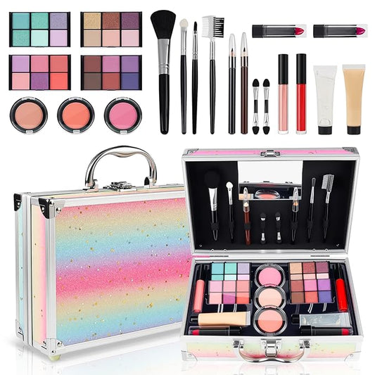 Makeup Kit for Teen Girls, Complete Cosmetic Set with Eyeshadow Palette, Lipstick, Blush, Lip Gloss, Brushes, Gifts for Christmas Thanksgiving