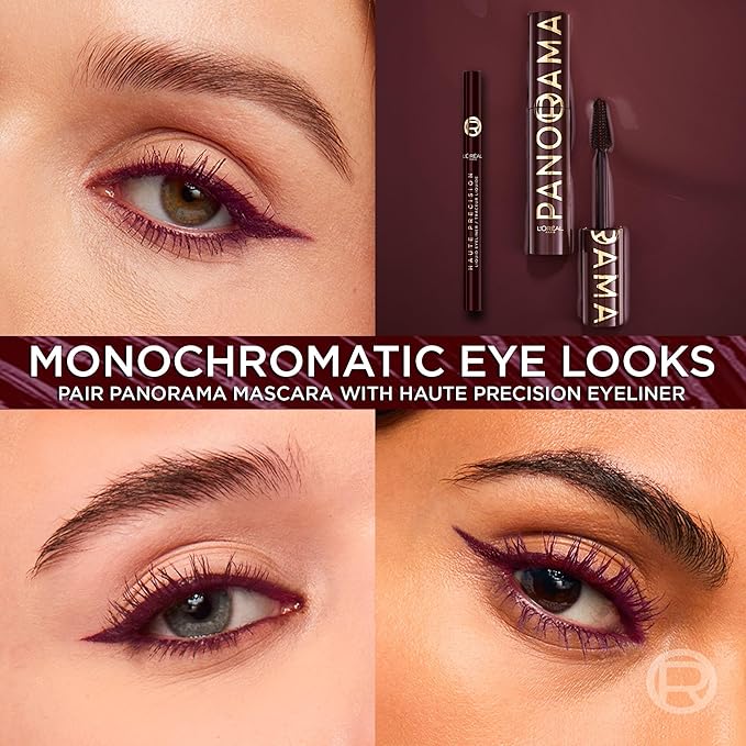 L'Oreal Paris Voluminous Panorama Chromatic Mascara, Volumizing and Lengthening Burgundy Mascara, Longwear, Smudge-Resistant and Washable, 707 Burgundy Cashmere