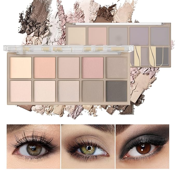 Sulily 10 Colors Eyeshadow Palette, Gray Taupe Brown Matte Eye Shadow Makeup, Neutral Smokey, High Pigmented, Naturing-Looking, Long Lasting High Pigment Nude Eyeshadow for Older Women(Cement)