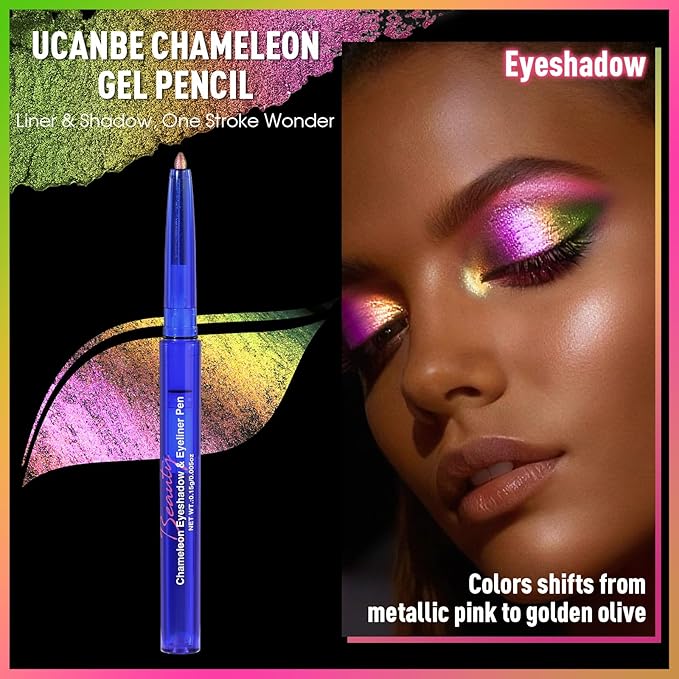 UCANBE Chameleon Eyeshadow & Eyeliner Gel Pencil - Multichrome Shifting Colors Metallic Glitter Eye Makeup,Waterproof Long-Lasting Smudge-Proof Multi-Dimensional Color (Metallic Pink to Golden Olive)