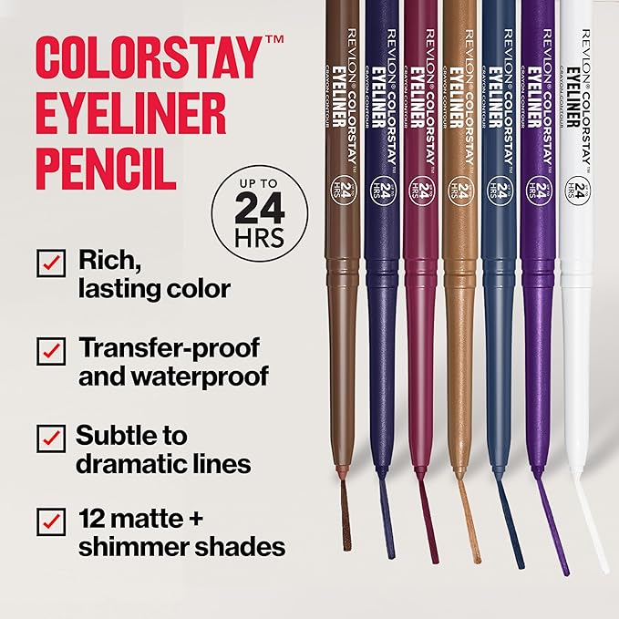 Revlon ColorStay Pencil Waterproof Eyeliner, Smudge-Proof, Eye Makeup with Built-In Sharpener, 201 Black, 0.01 oz