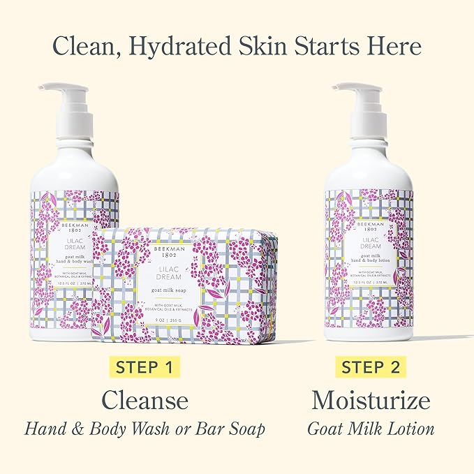 Beekman 1802 Goat Milk Hand Wash, Lilac Dream - Scented - 12.5 oz - Cleanses, Softens & Nourishes Skin - Good for Sensitive Skin - Cruelty Free - Ready For Use, Pump Inserted