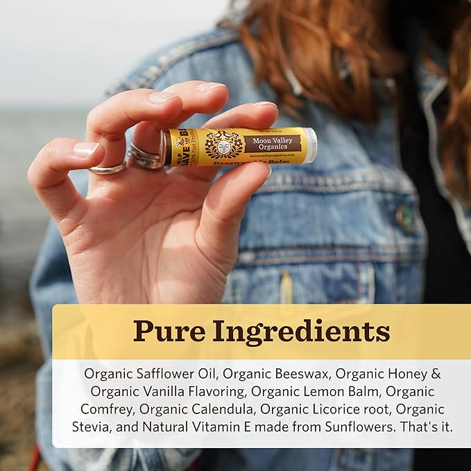 Moon Valley Organics Beeswax Lip Balm for Moisturizing Lips and Cuticles (SWEET HONEY, 6-Pack)