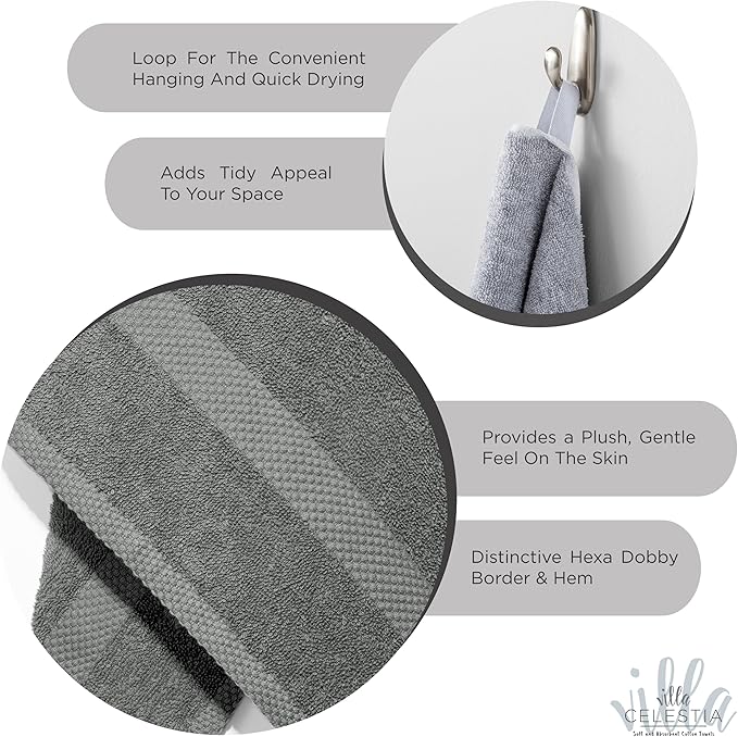 100% Cotton Wash Cloth for face & Body Set of 12, (12 x 12 inches) Sustainable, Soft, Highly Absorbent, Combed Cotton Wash Cloths Pack of 12 for Hotels, Spa, Bathroom, Dorm, Grey